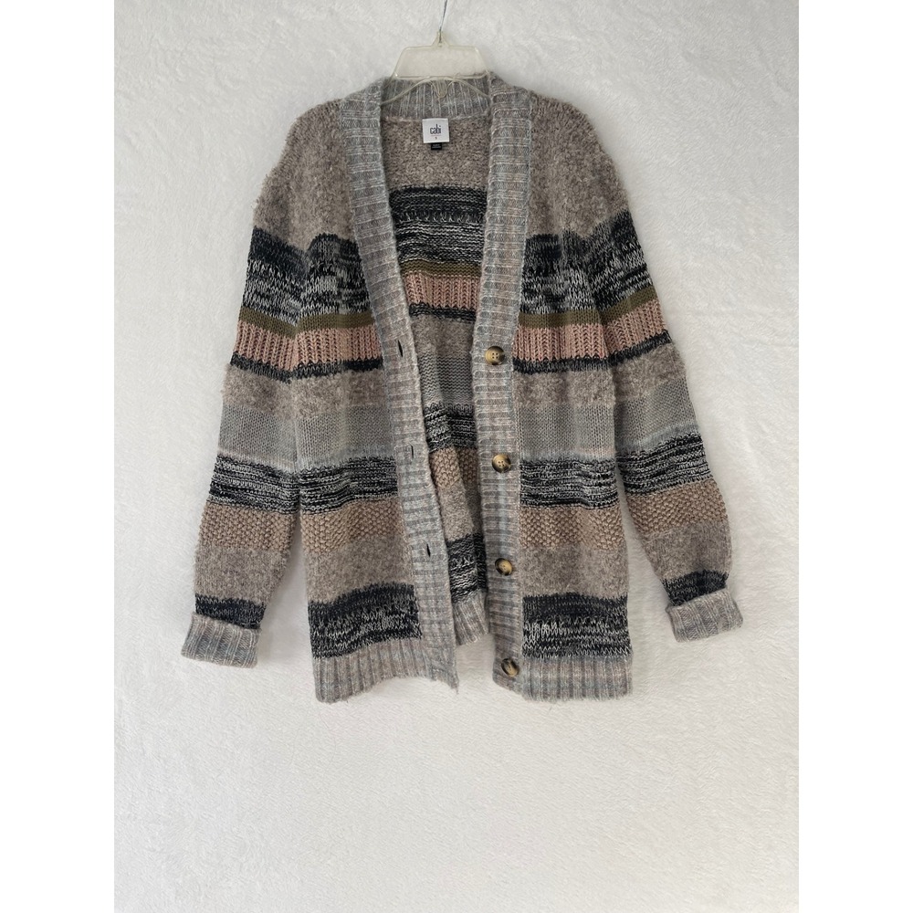 Cabi Womens Small Cardigan Sweater Textured Striped Chunky Knit Granola Girl - Picture 3 of 7